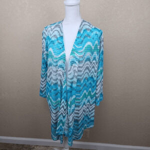 Chico's Easywear Blue Green and White Striped Open Cardigan Size 3 (XL) 6911